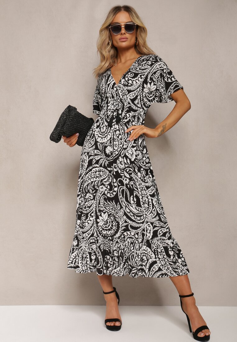 melya by melody Rochie Neagră de vară cu elastic în talie și ciucuri decorativi Aleriana