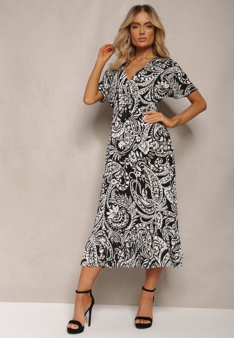 melya by melody Rochie Neagră de vară cu elastic în talie și ciucuri decorativi Aleriana