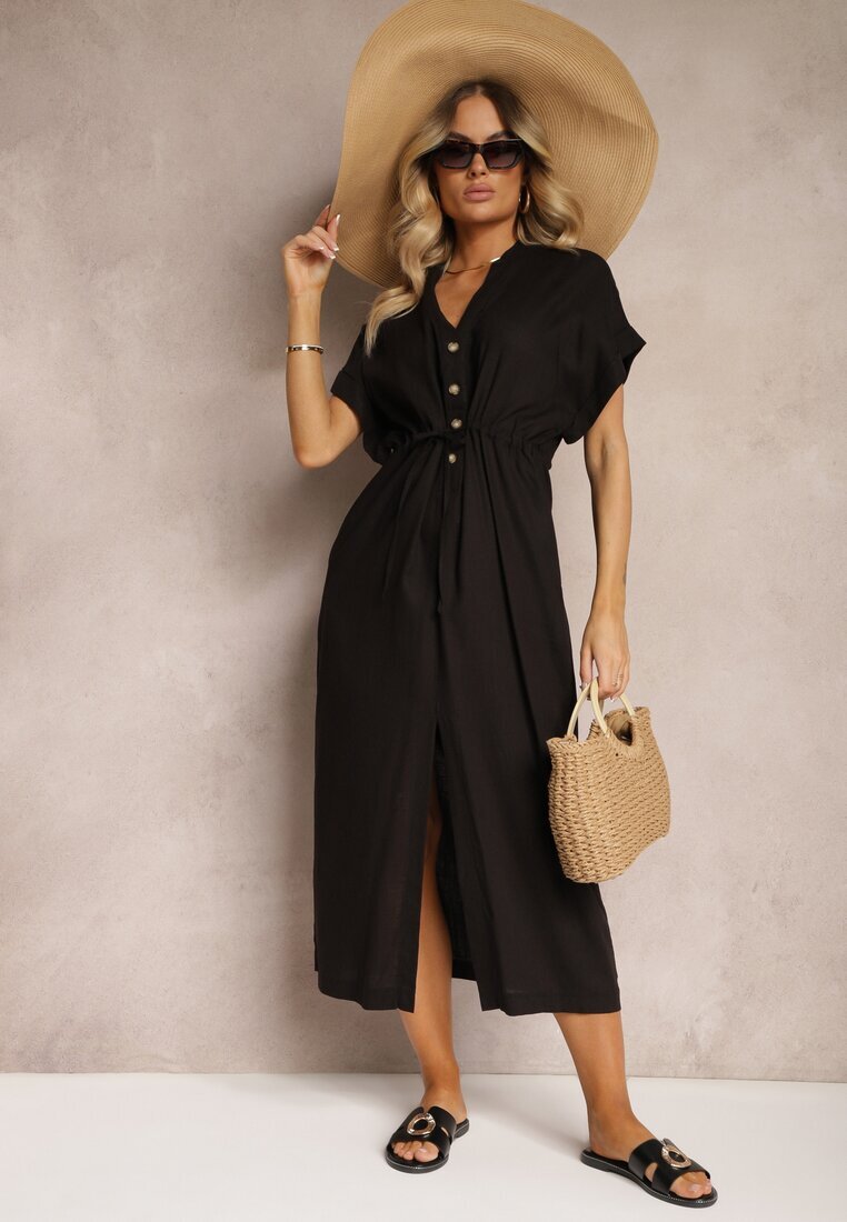 melya by melody Rochie Neagră din Bumbac cu Bluză Croială de Cămașă Strânsă în Talie Viklia