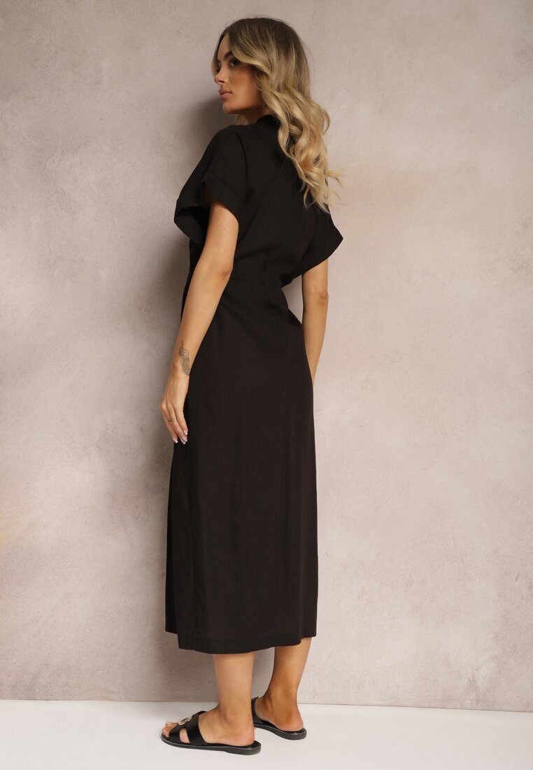 melya by melody Rochie Neagră din Bumbac cu Bluză Croială de Cămașă Strânsă în Talie Viklia