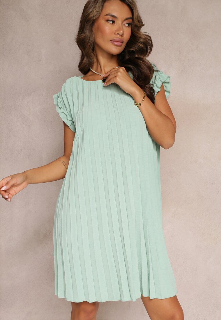 melya by melody Rochie Plisată Mini cu volănașe Verde deschisă Trinida