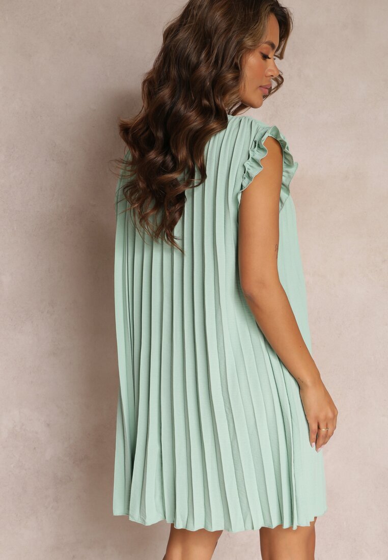 melya by melody Rochie Plisată Mini cu volănașe Verde deschisă Trinida