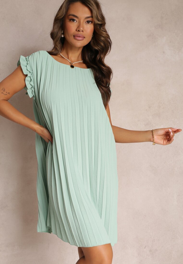 melya by melody Rochie Plisată Mini cu volănașe Verde deschisă Trinida