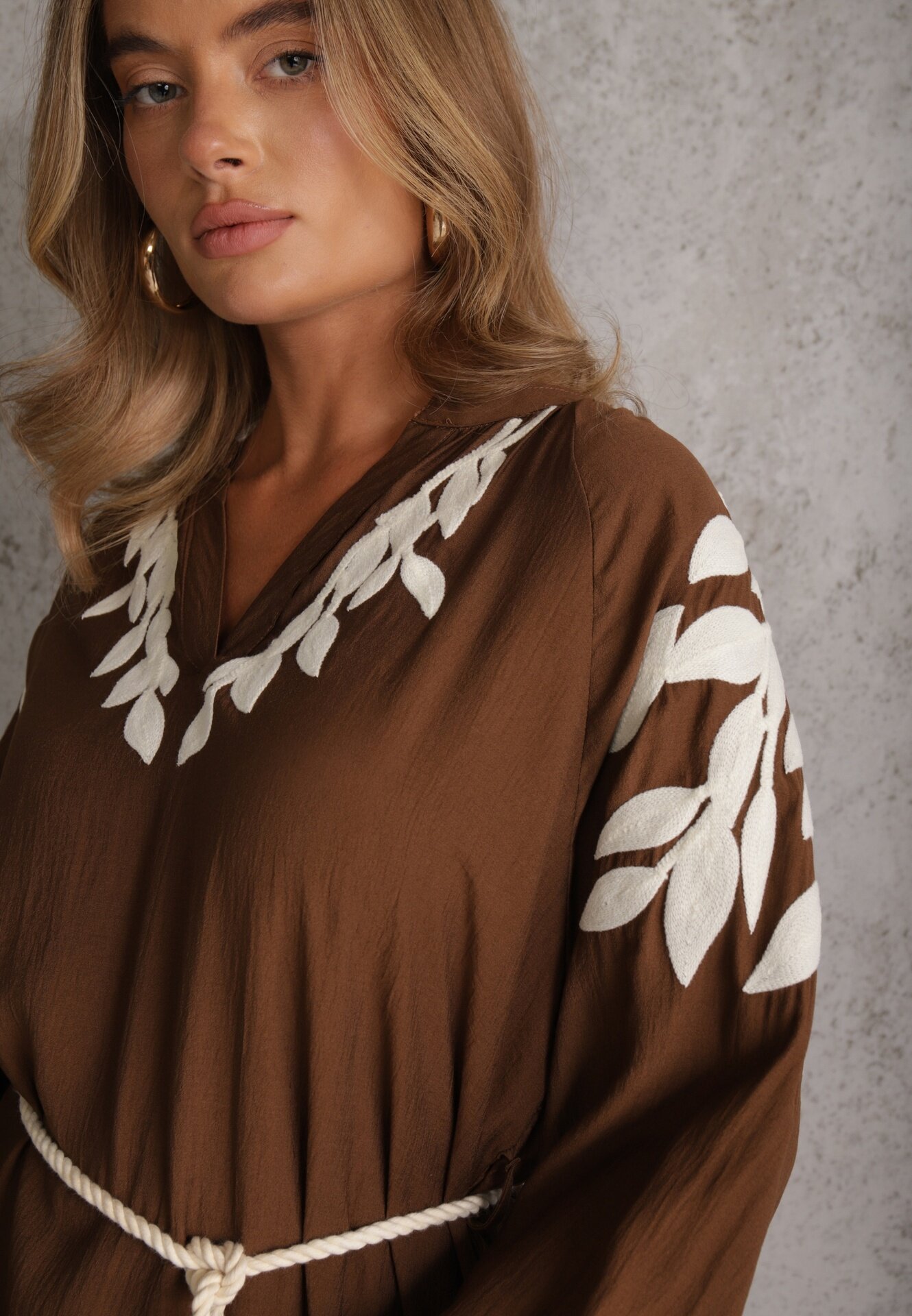 melya by melody Rochie rustică din viscoză decorată cu cordon și broderie Iropis Maro