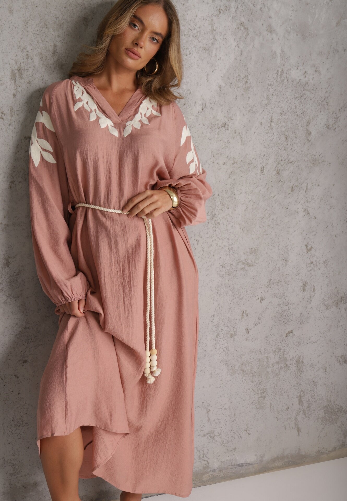 melya by melody Rochie rustică din viscoză decorată cu cordon și broderie Iropis Roz