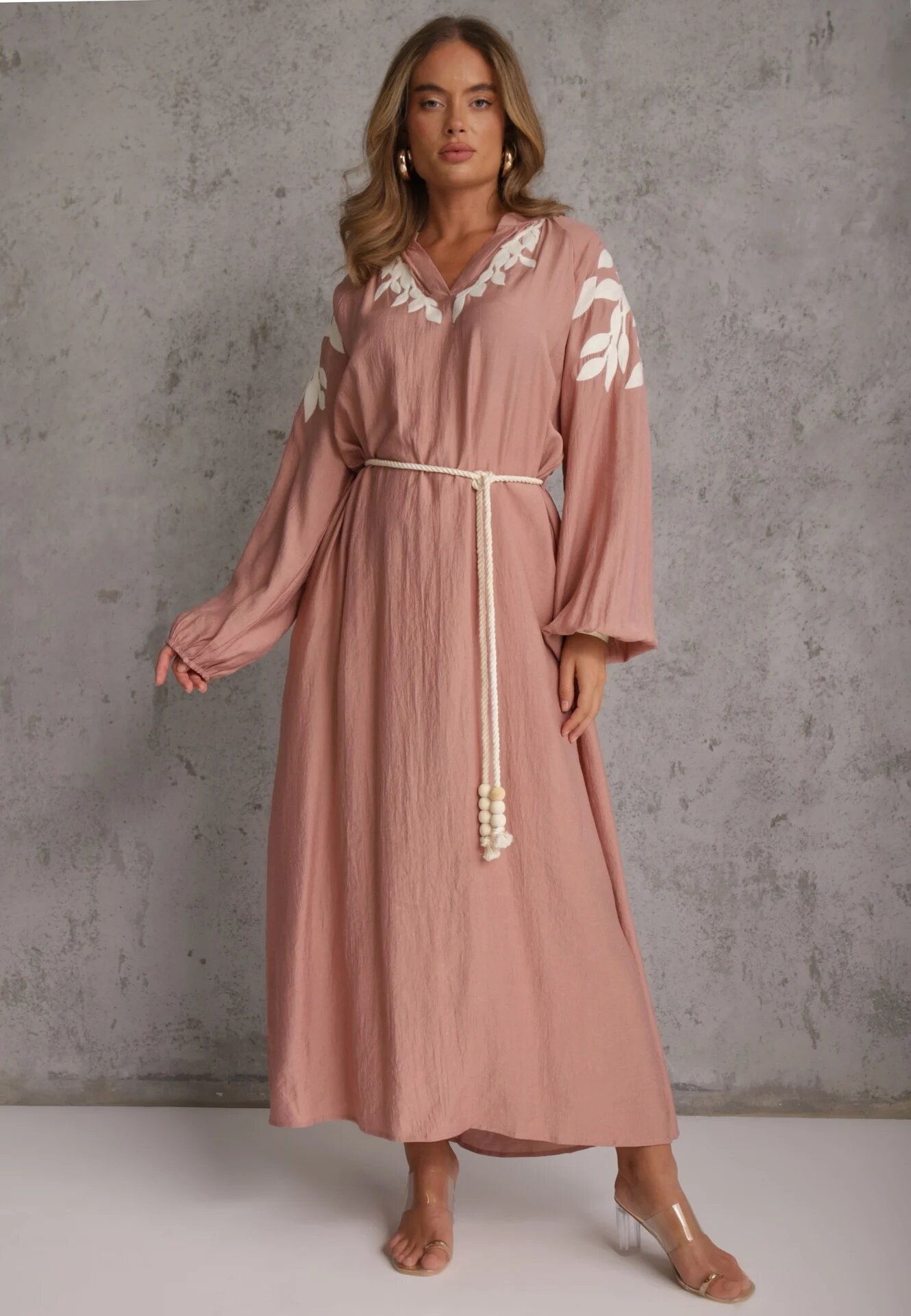 melya by melody Rochie rustică din viscoză decorată cu cordon și broderie Iropis Roz