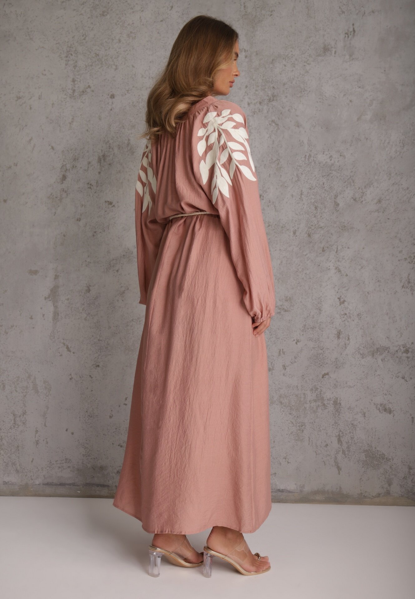 melya by melody Rochie rustică din viscoză decorată cu cordon și broderie Iropis Roz