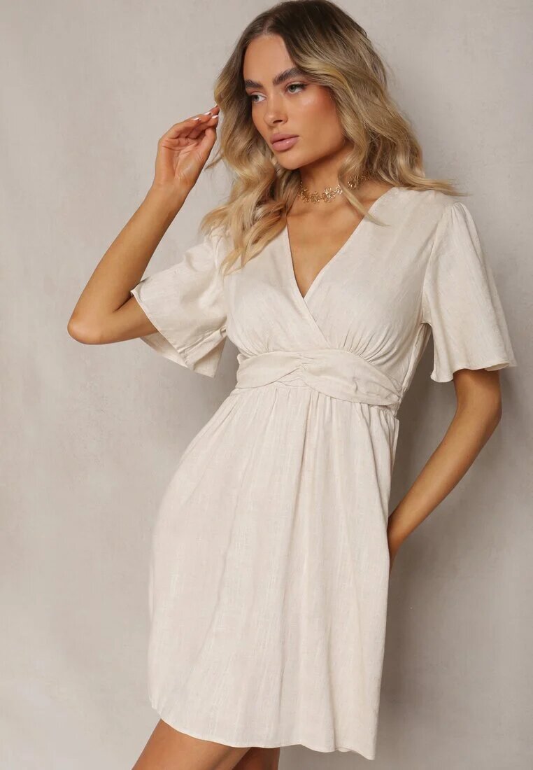 melya by melody Rochie scurtă Bej deschis cu decolteu triunghiular și elastic în talie Mellvina