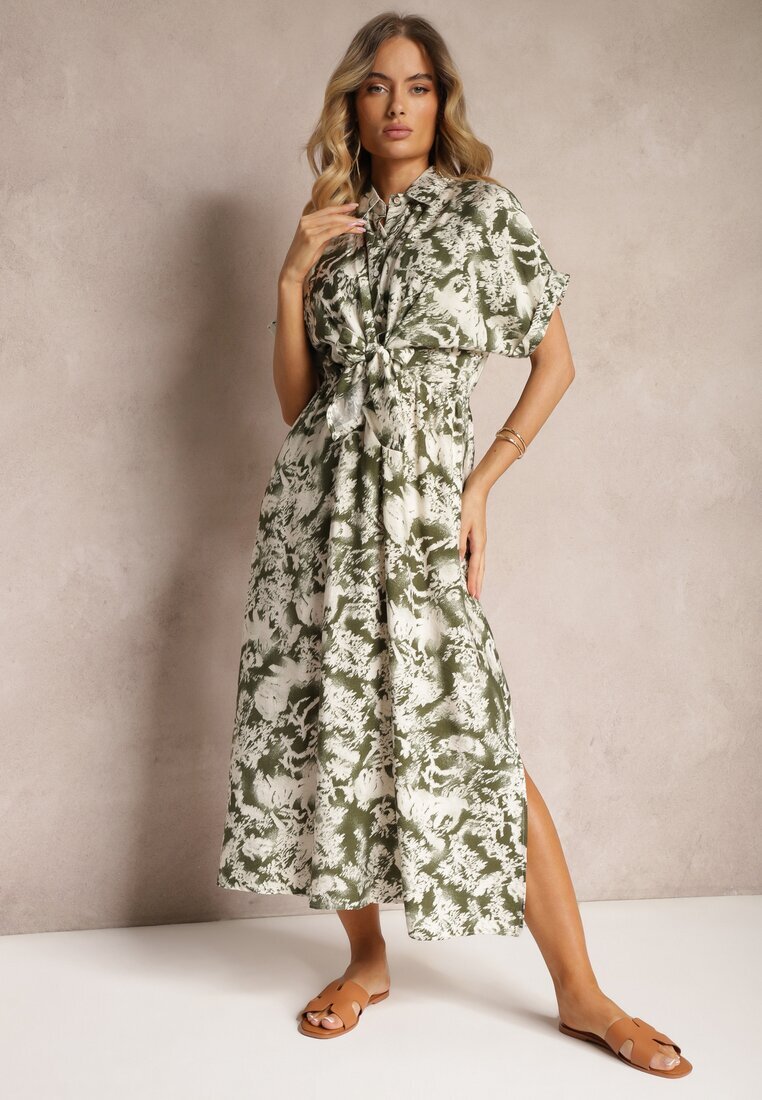 melya by melody Rochie Verde-Albă Cambrată cu elastic în talie Nasilena