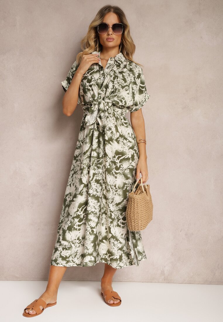 melya by melody Rochie Verde-Albă Cambrată cu elastic în talie Nasilena