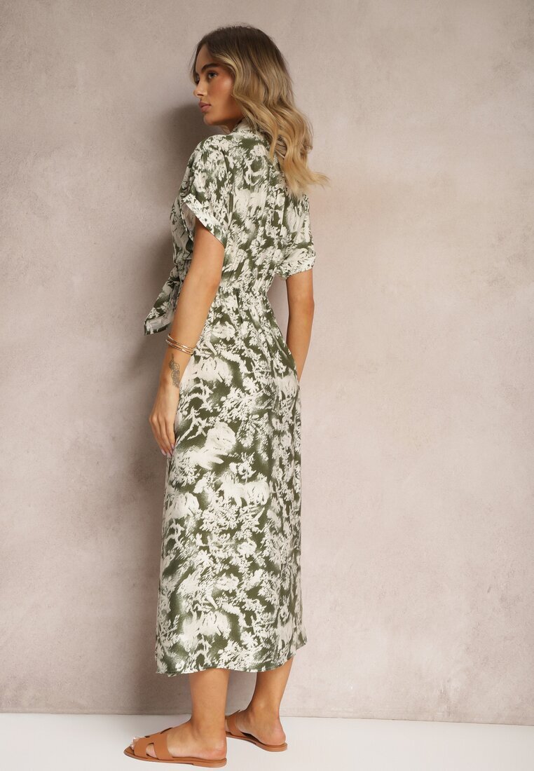 melya by melody Rochie Verde-Albă Cambrată cu elastic în talie Nasilena