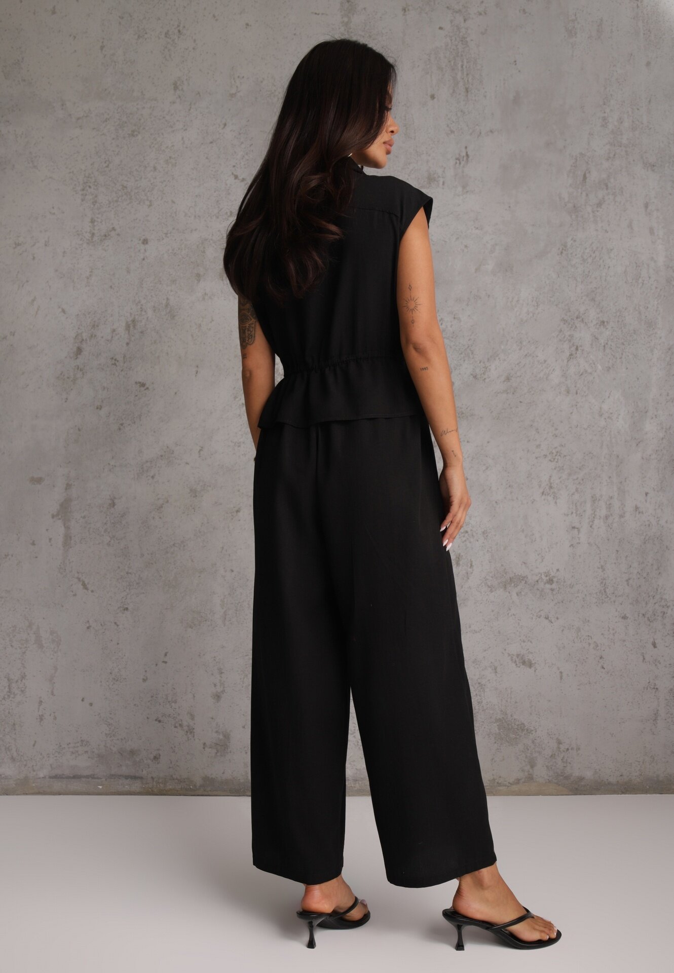melya by melody Salopetă casual din bumbac și vâscoză cu peplum și guler Eviope Neagră