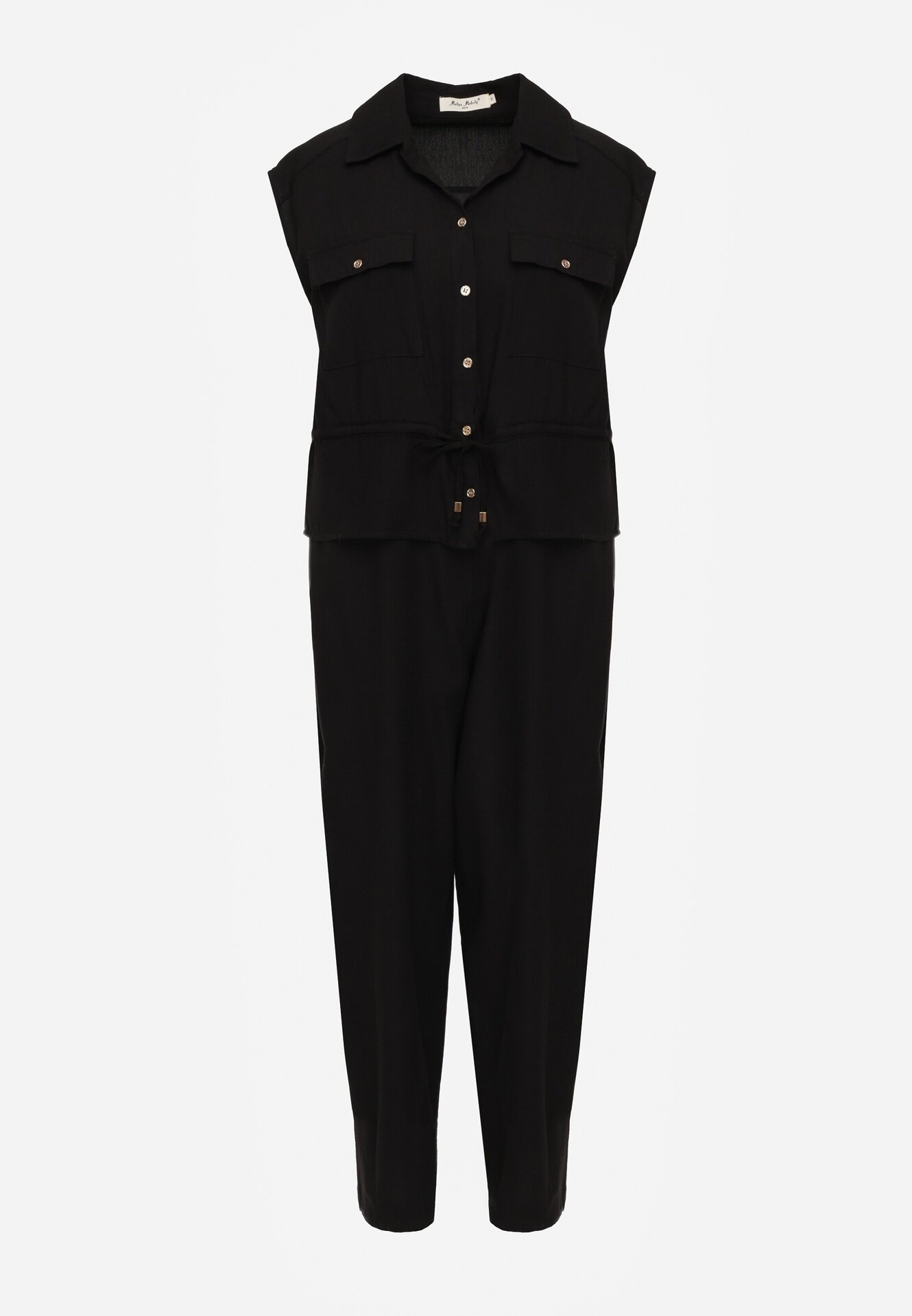 melya by melody Salopetă casual din bumbac și vâscoză cu peplum și guler Eviope Neagră