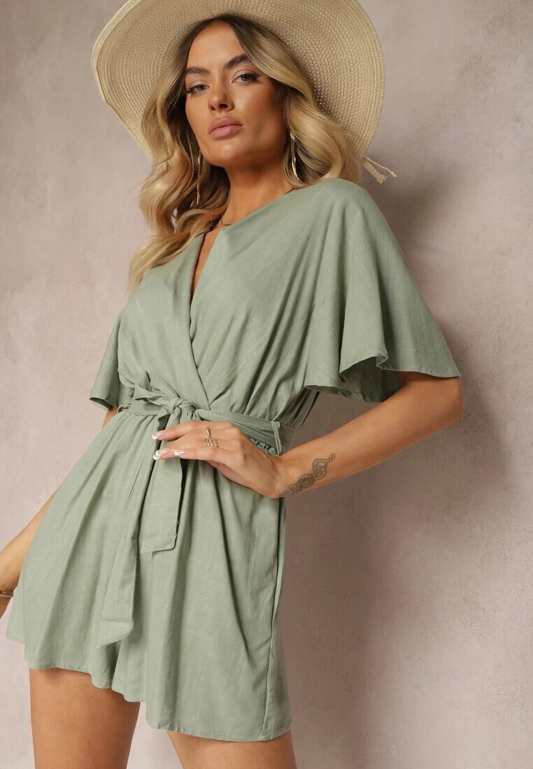 melya by melody Salopetă Verde închis Petrecută din bumbac Legată în talie cu o curea din material Vikly