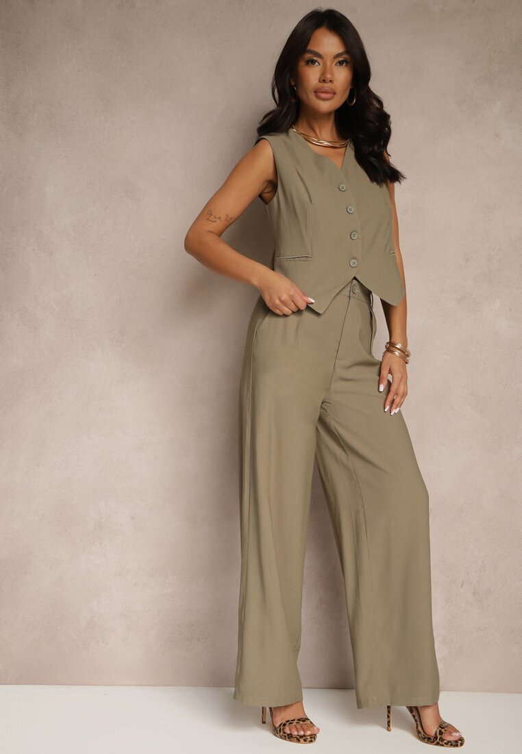 melya by melody Set din viscoză verde cu croială de costum vestă și pantaloni Soreya