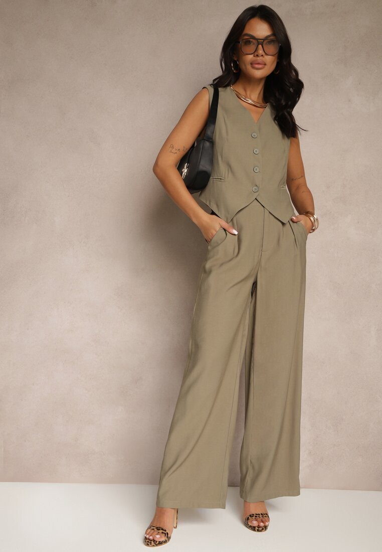 melya by melody Set din viscoză verde cu croială de costum vestă și pantaloni Soreya