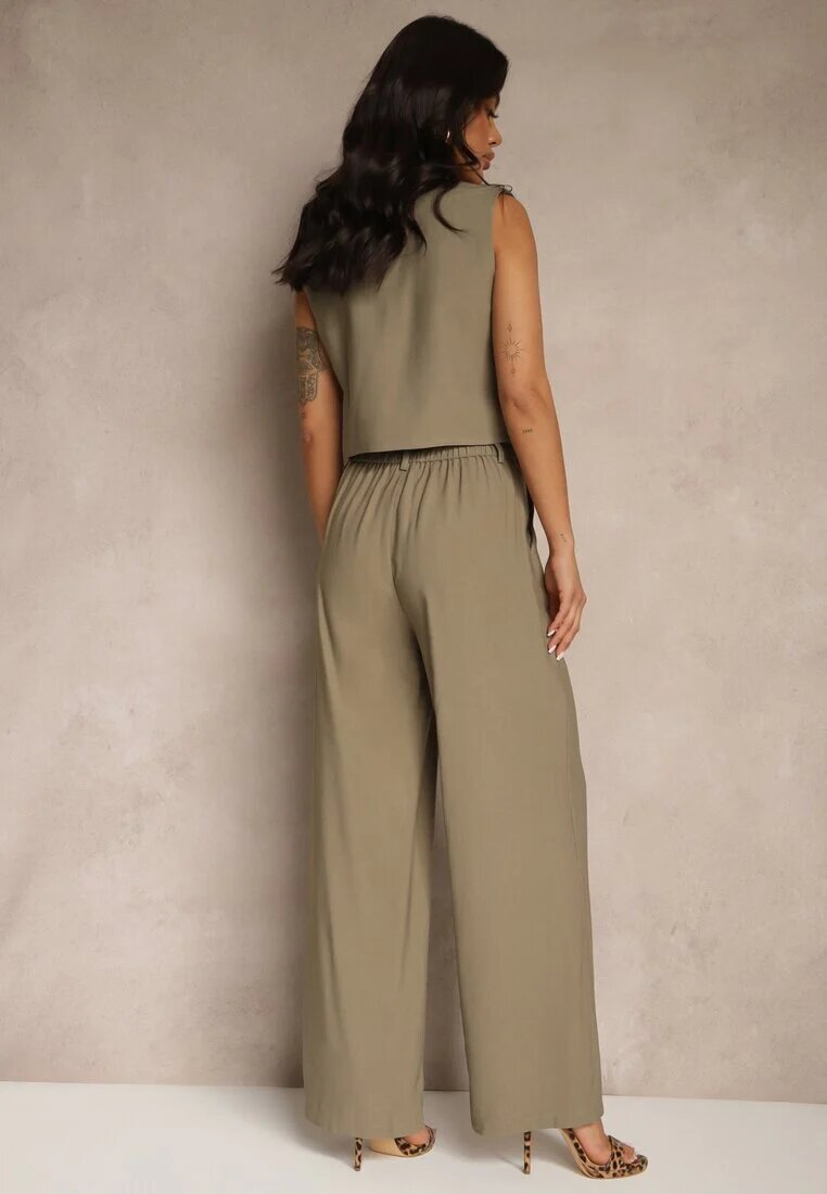 melya by melody Set din viscoză verde cu croială de costum vestă și pantaloni Soreya