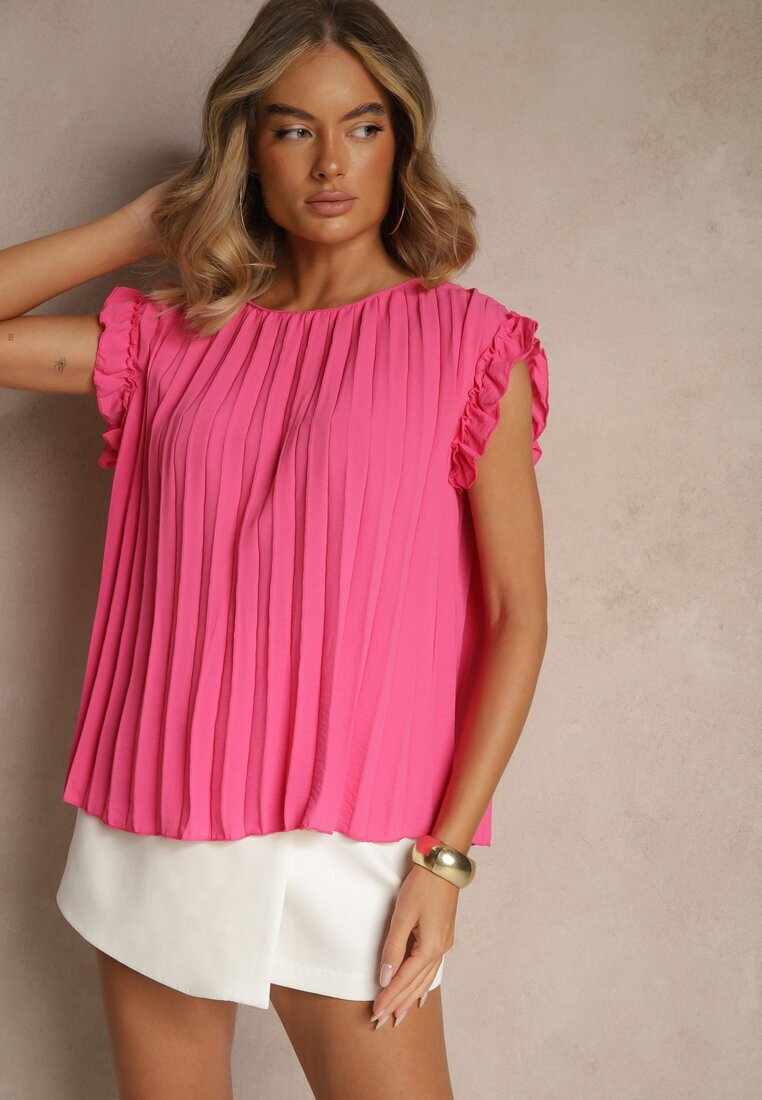 melya by melody Top cu mânecă scurtă plisat fucsia Meavina