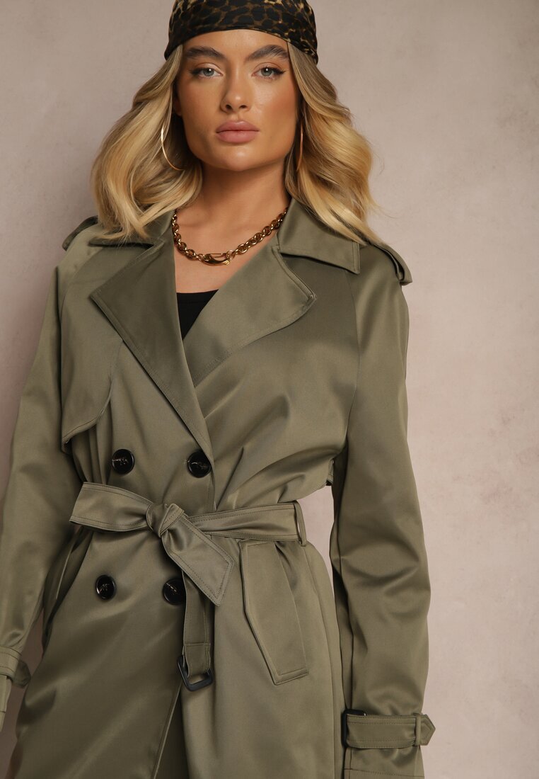 melya by melody Trenci Lung Verde închis Dublu rând Cu curea inclusă Sabila