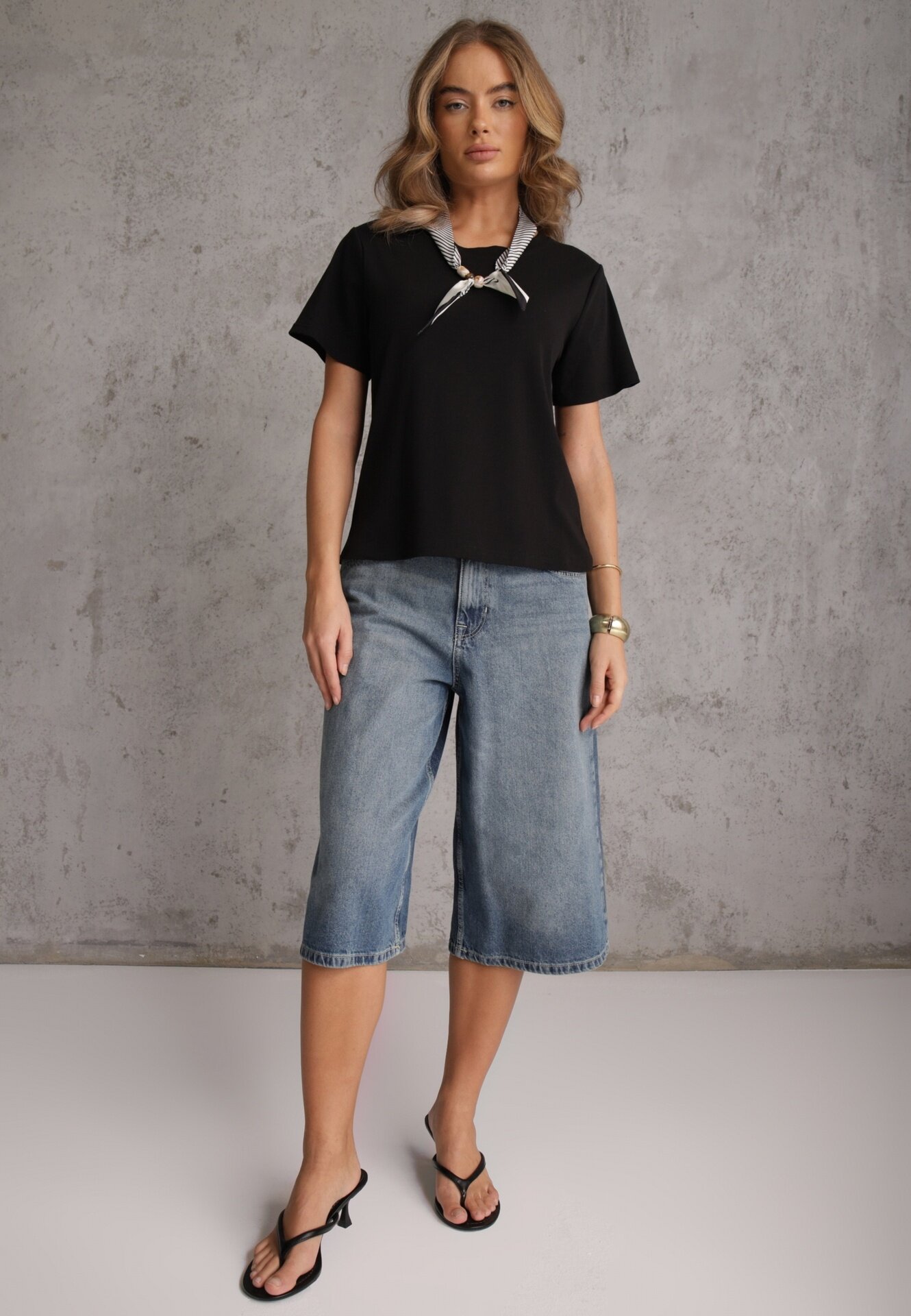 melya by melody Tricou Negru din bumbac Hillswor Decorat cu eșarfă
