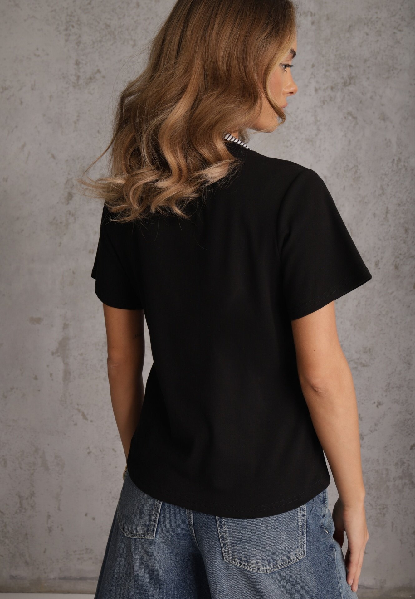melya by melody Tricou Negru din bumbac Hillswor Decorat cu eșarfă