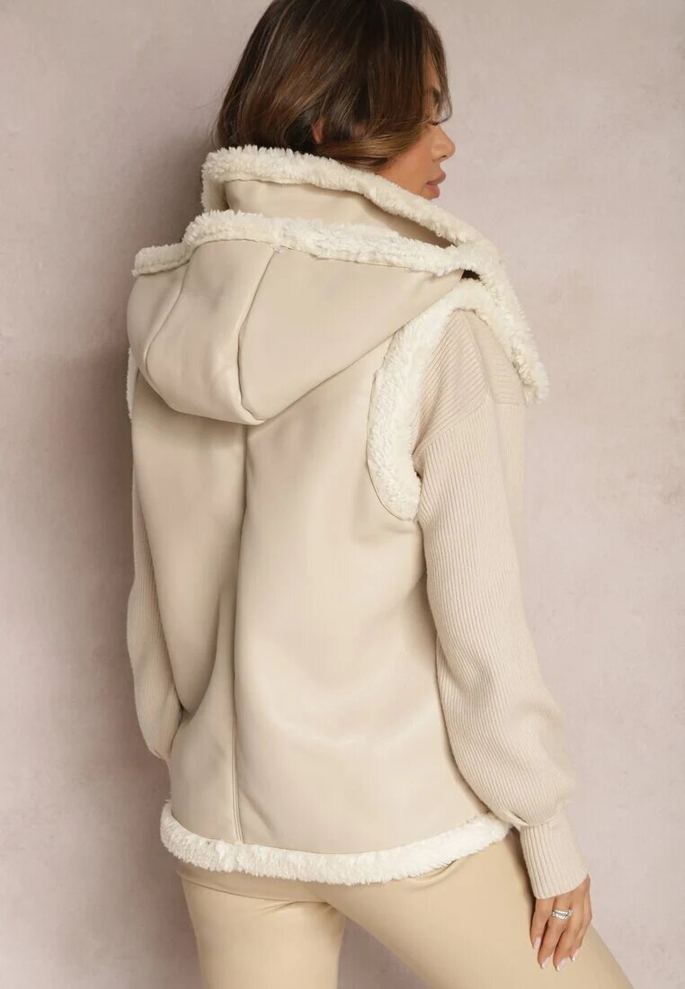 melya by melody Vestă Bej deschisă din imitație de piele cu blană artificială Irisse