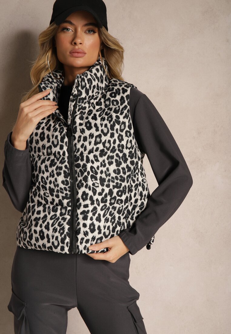 melya by melody Vestă Gri Matlasată cu imprimeu leopard Merinaes