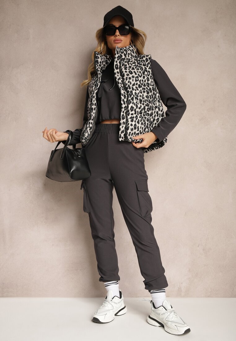 melya by melody Vestă Gri Matlasată cu imprimeu leopard Merinaes