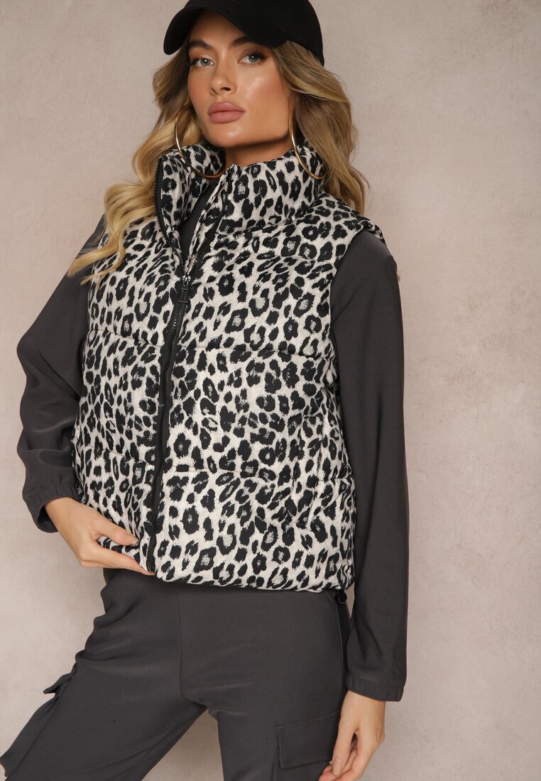melya by melody Vestă Gri Matlasată cu imprimeu leopard Merinaes