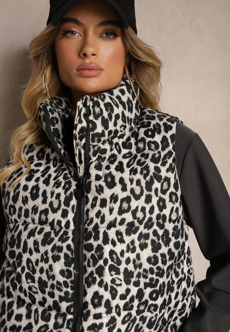 melya by melody Vestă Gri Matlasată cu imprimeu leopard Merinaes