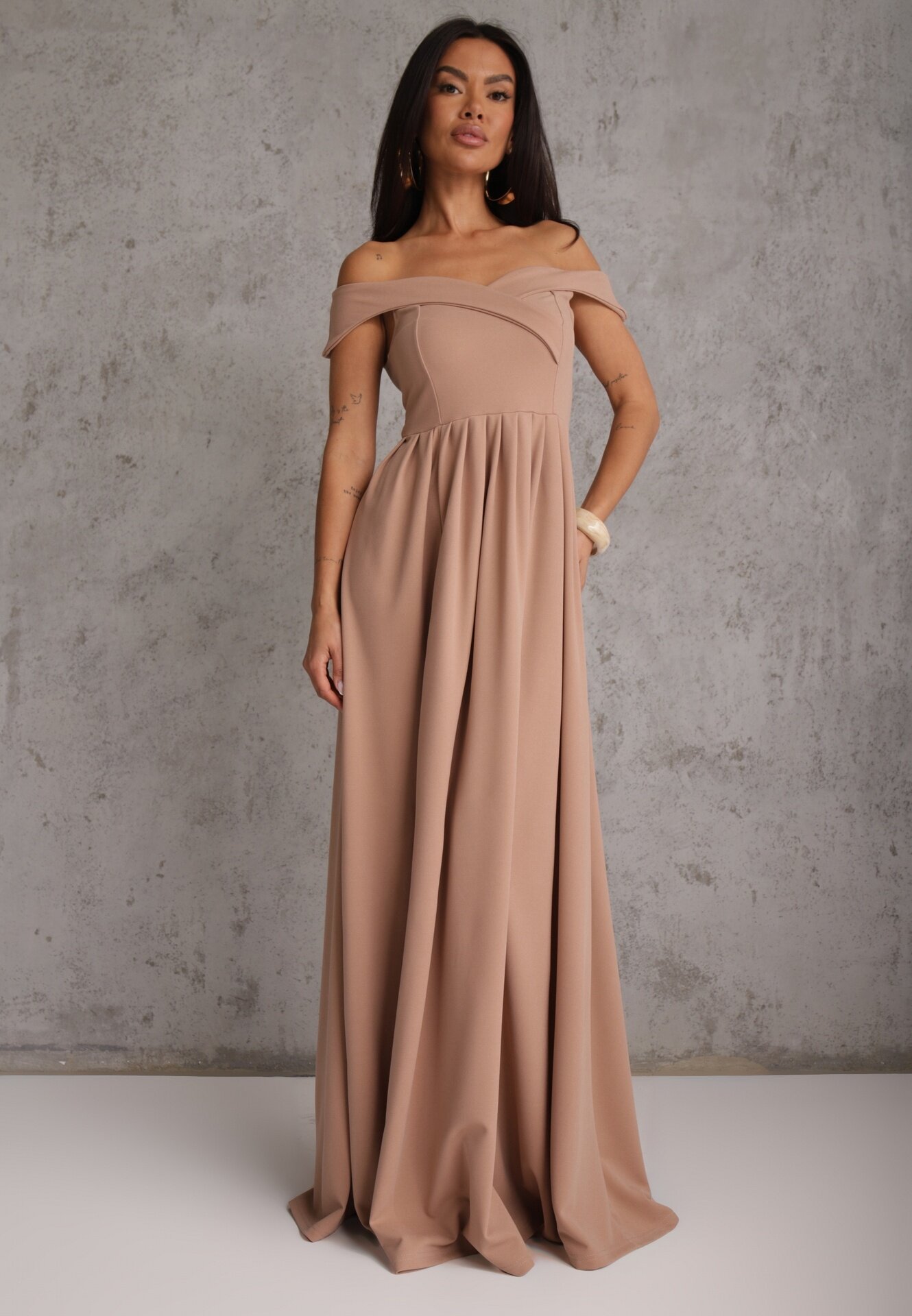 messaya Rochie Bej închis Elegantă Lungă Spaniolă cu șliț la tiv Idelia