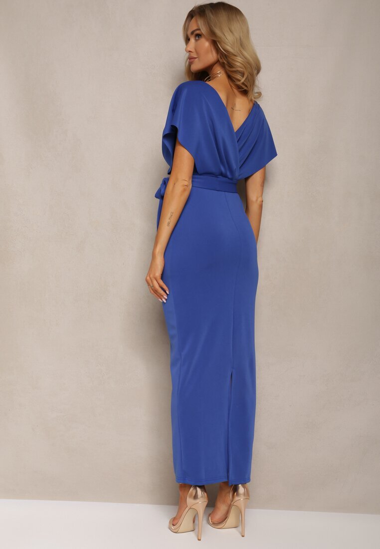 messaya Rochie bleumarin de cocktail cu decolteu triunghiular și centură din material cu șliț Wilni
