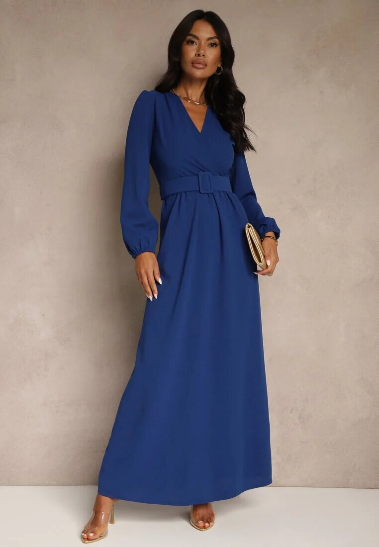 messaya Rochie de Cocktail Albastră cu Croială Cloș cu Centură Decorativă Feliera
