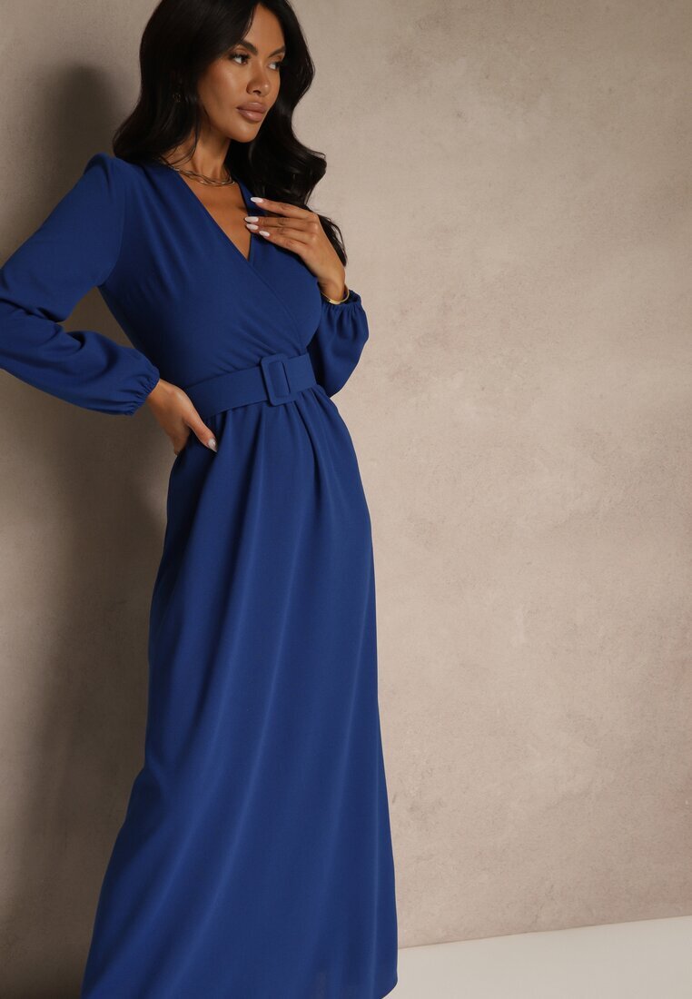 messaya Rochie de Cocktail Albastră cu Croială Cloș cu Centură Decorativă Feliera
