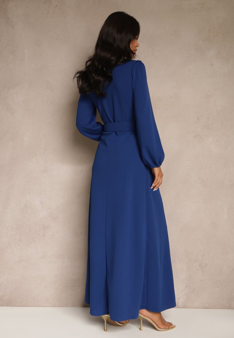 messaya Rochie de Cocktail Albastră cu Croială Cloș cu Centură Decorativă Feliera
