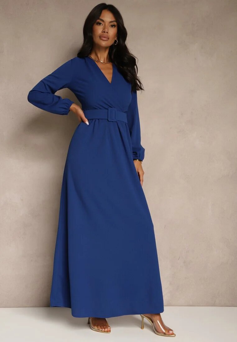 messaya Rochie de Cocktail Albastră cu Croială Cloș cu Centură Decorativă Feliera