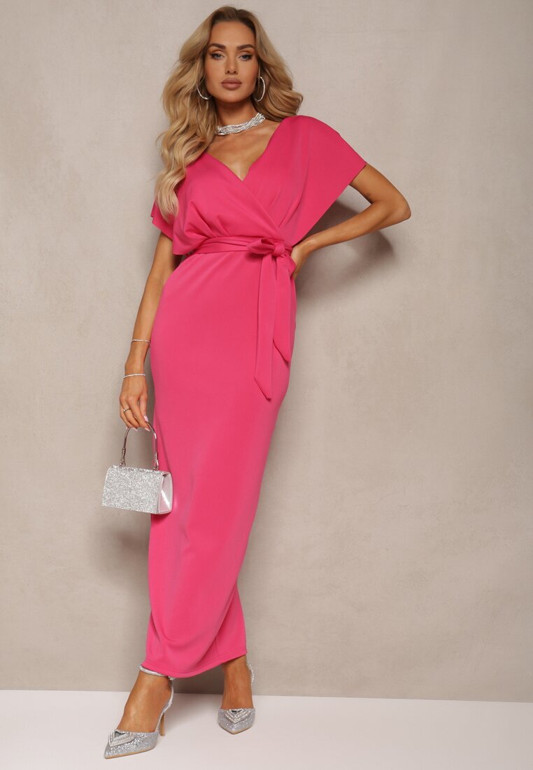 messaya Rochie de cocktail Fucsia cu decolteu triunghiular și curea din material cu despicătură Wilni