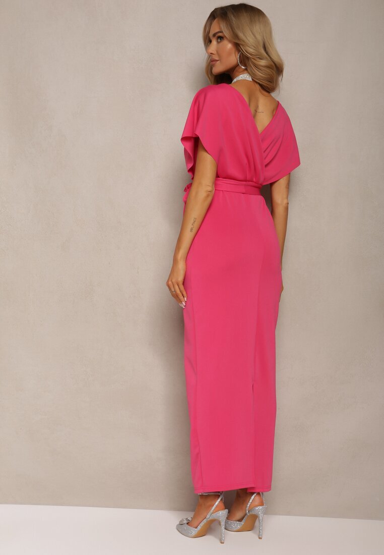 messaya Rochie de cocktail Fucsia cu decolteu triunghiular și curea din material cu despicătură Wilni