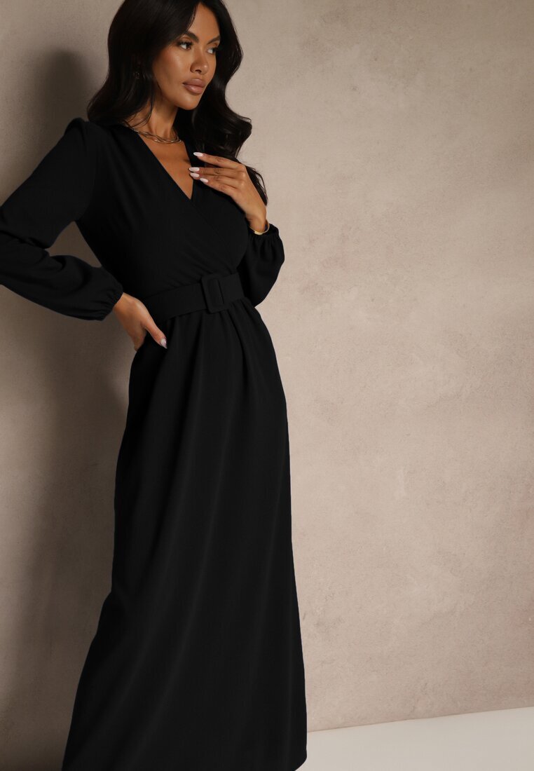 messaya Rochie de cocktail Neagră cu croială evazată și curea decorativă Feliera
