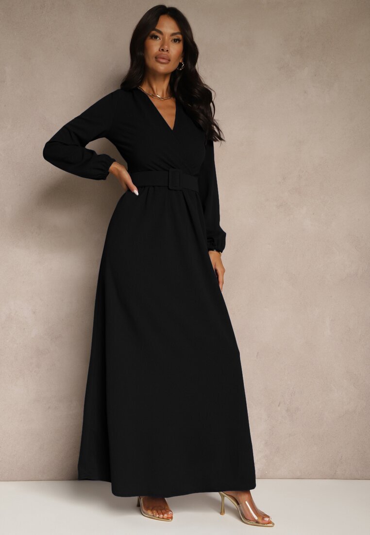 messaya Rochie de cocktail Neagră cu croială evazată și curea decorativă Feliera