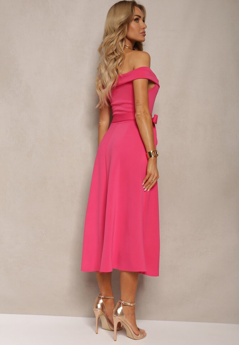 messaya Rochie fuchsia de seară tip spaniolă cu curea din material Yellia