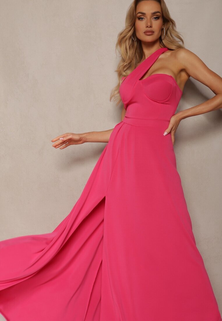 messaya Rochie Fucsia cu croi evazat pe un umăr cu despicătură adâncă Efiela