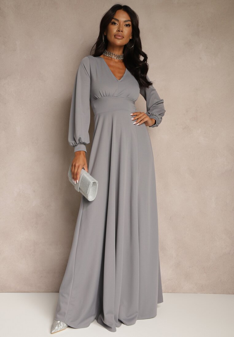 messaya Rochie Gri de Cocktail cu Fentă Decorativă pe Picior Erullia