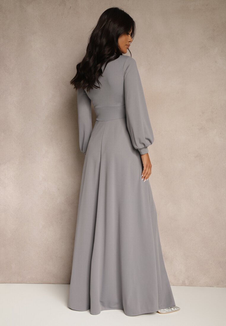 messaya Rochie Gri de Cocktail cu Fentă Decorativă pe Picior Erullia