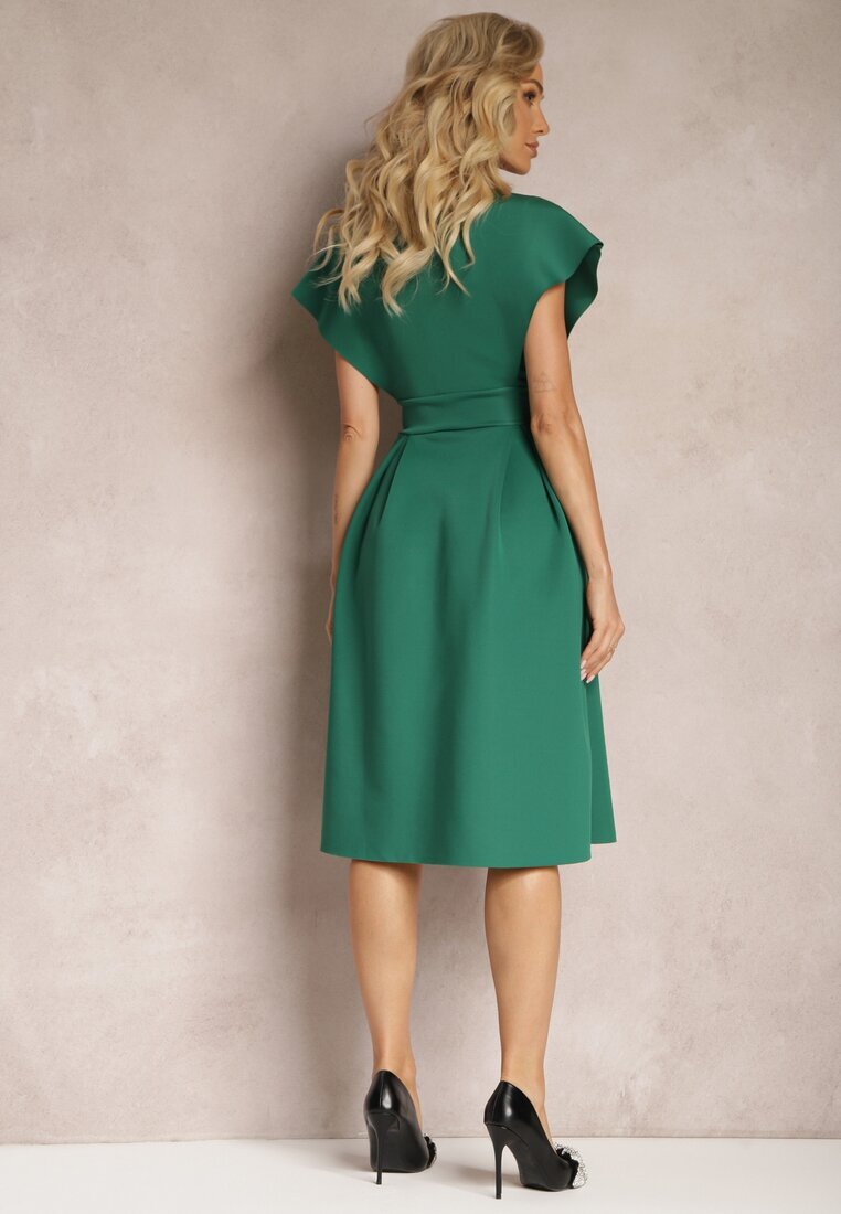 messaya Rochie Midi Verde cu decolteu petrecut cu croială evazată Tenero