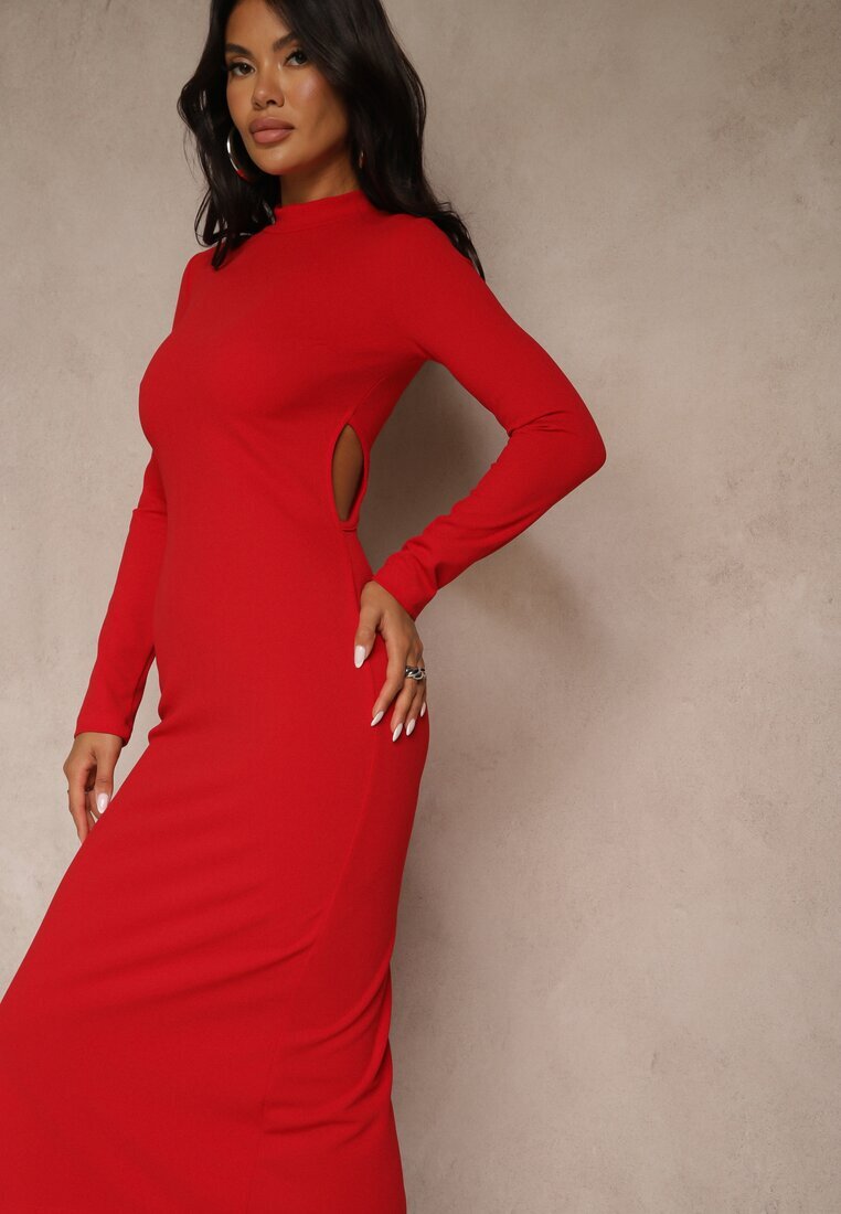 messaya Rochie Roșie cu Croială Ajustată cu Decupaj Decorativ Worfedi