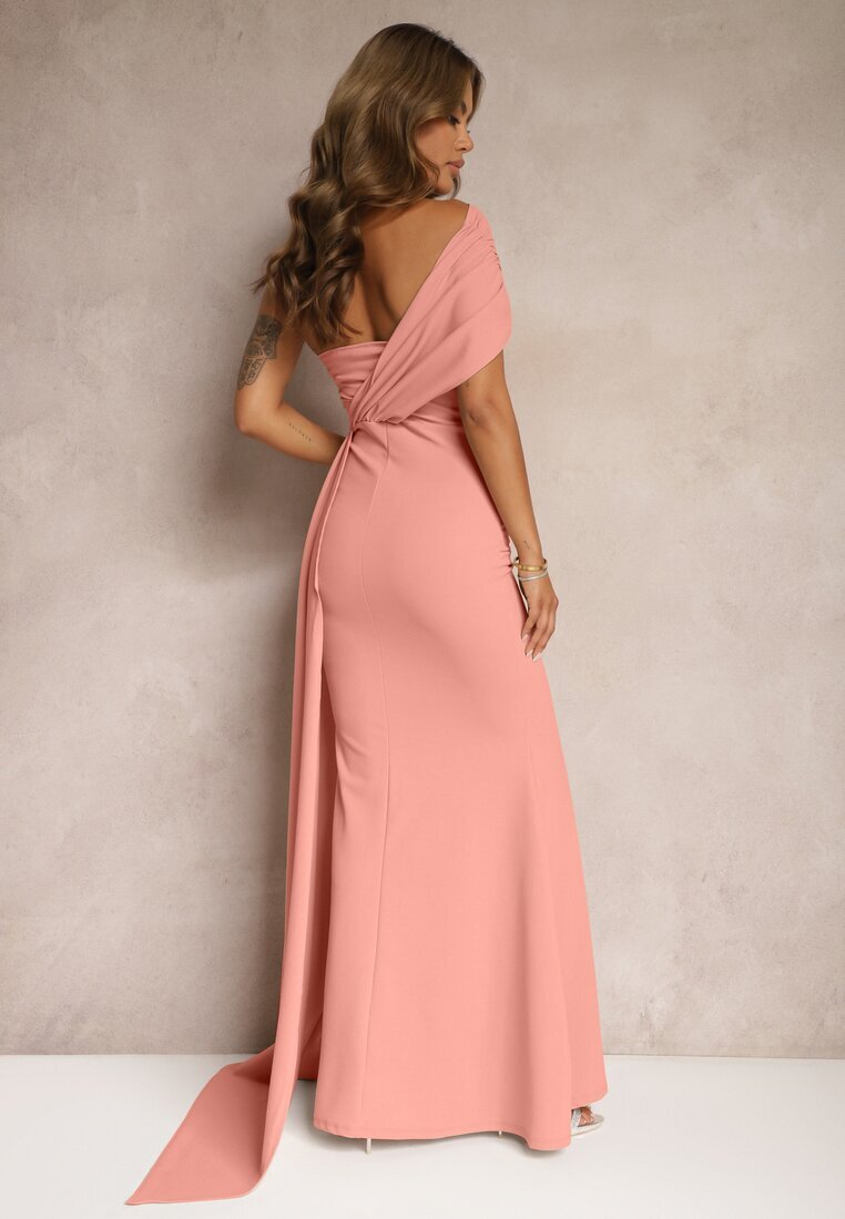 messaya Rochie Roz Maxi fără Bretele cu Trenă Decorativă și Drapaj Kaliel