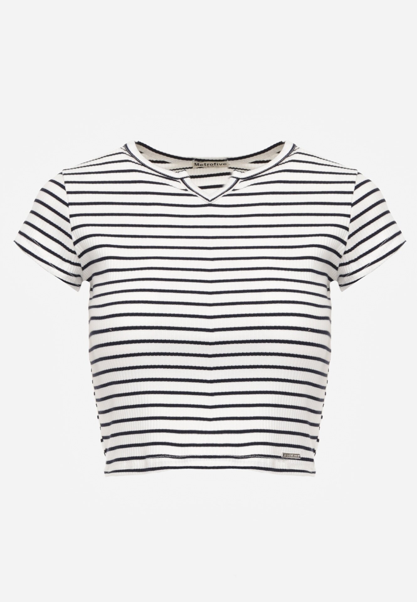 metro five Crop top din bumbac din tricot cu dungi decorat cu decupaj Ionilla Alb