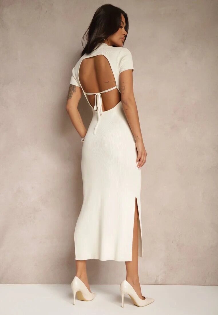 metro five Rochie bej deschis Bodycon cu adaos de viscoză cu decupaj din material reiat Irittnea