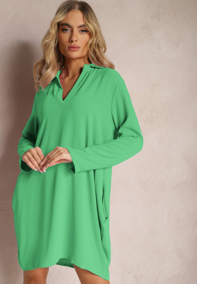 metro five Rochie Verde Evazată Tip Cămașă Kloeria